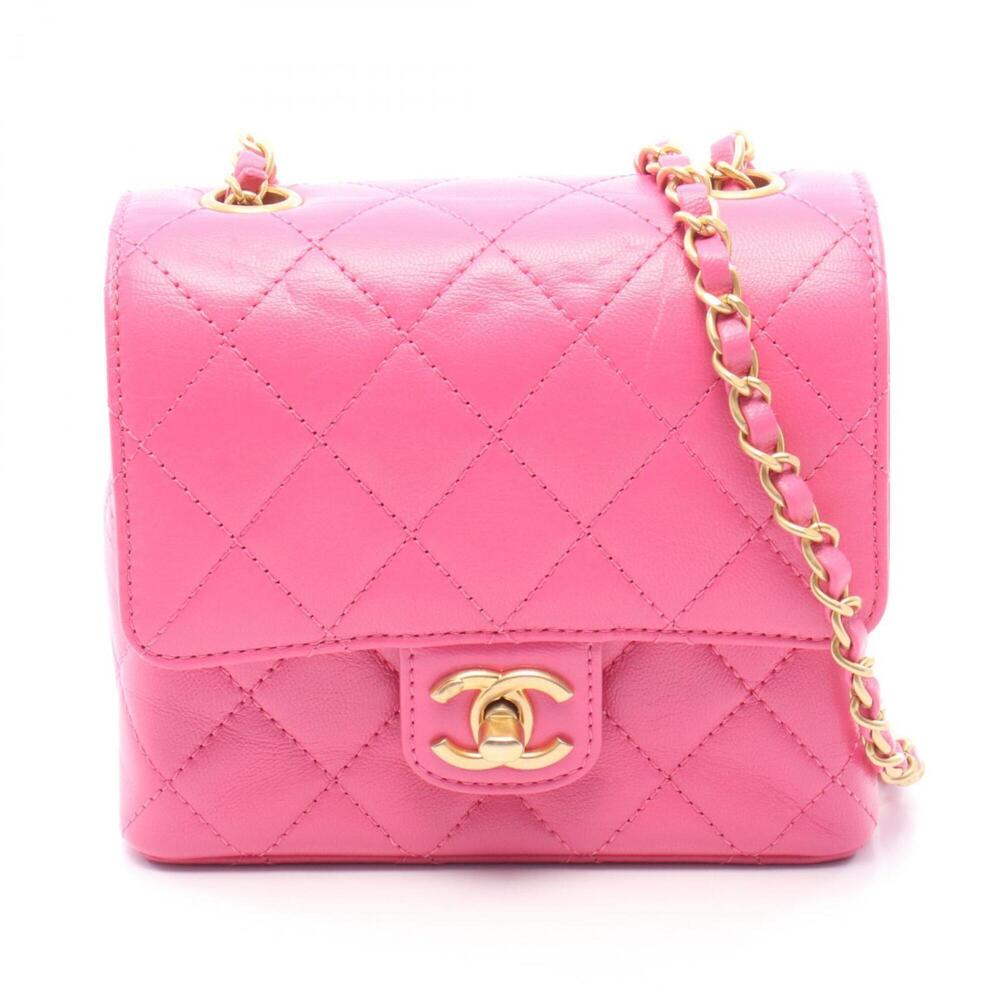 Chanel Matelassé Mini Flap Chain Shoulder Bag, Leather Handbag, Women's, Pink
